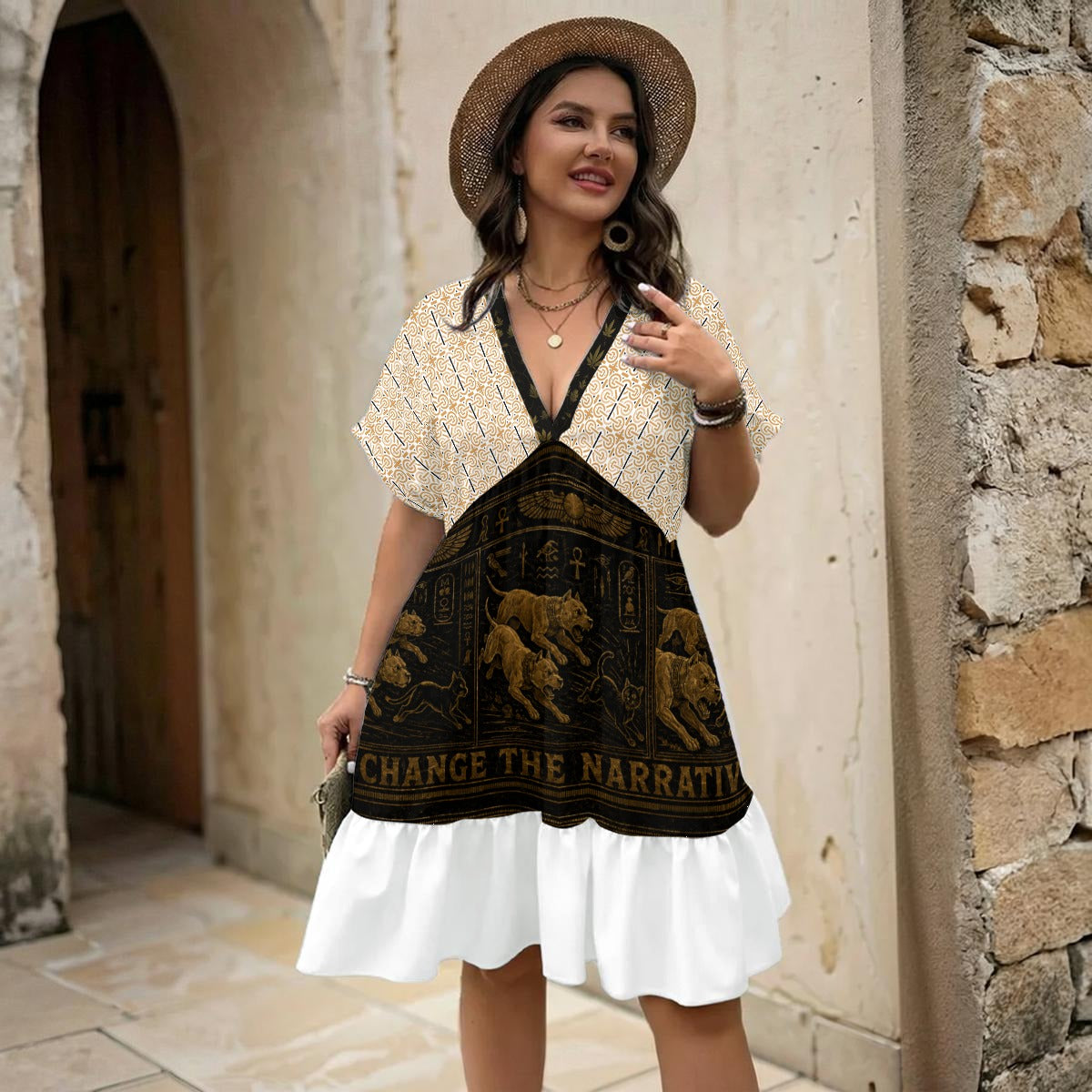 Women’s Floral V-Neck Short Sleeve Dress