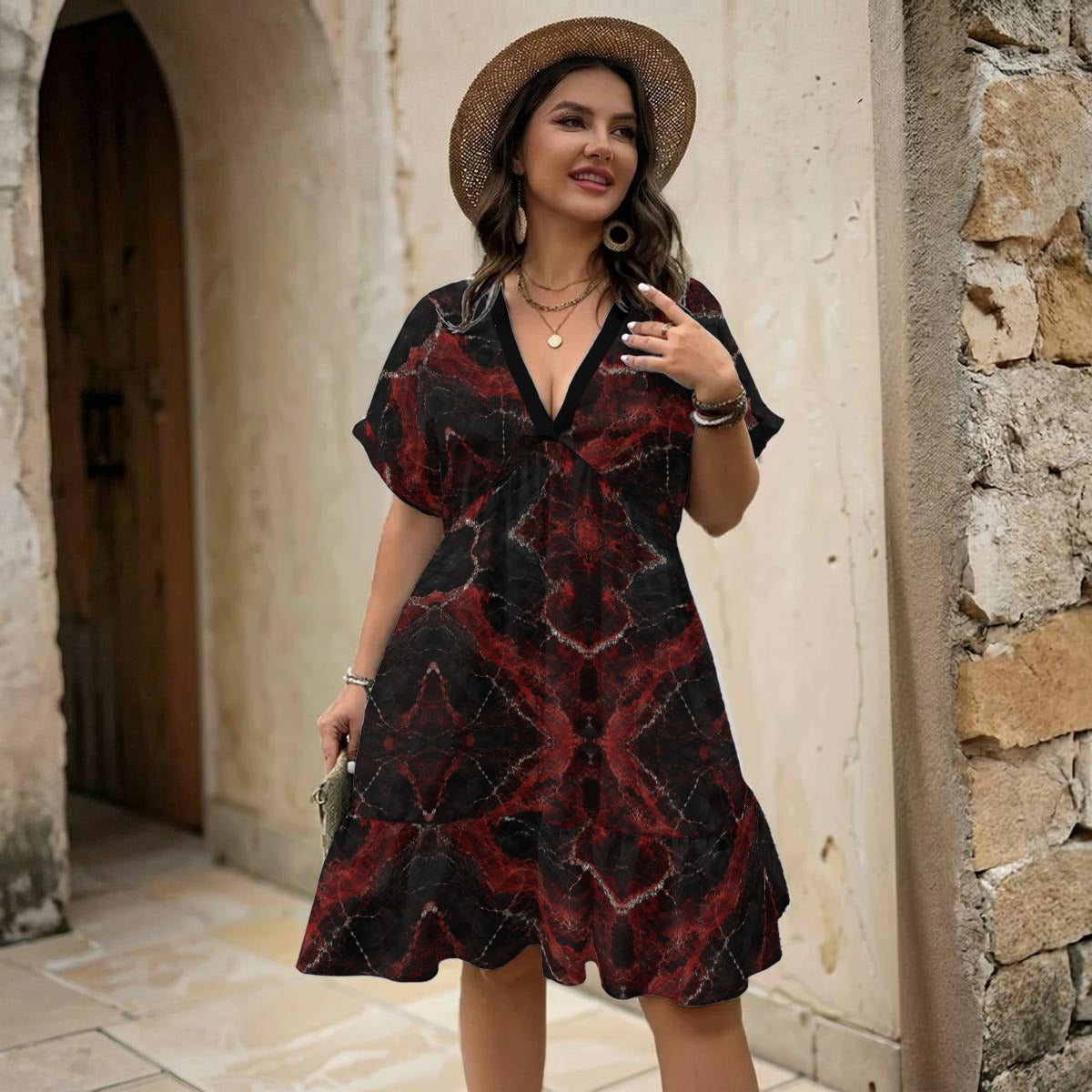 Women’s Floral V-Neck Short Sleeve Dress