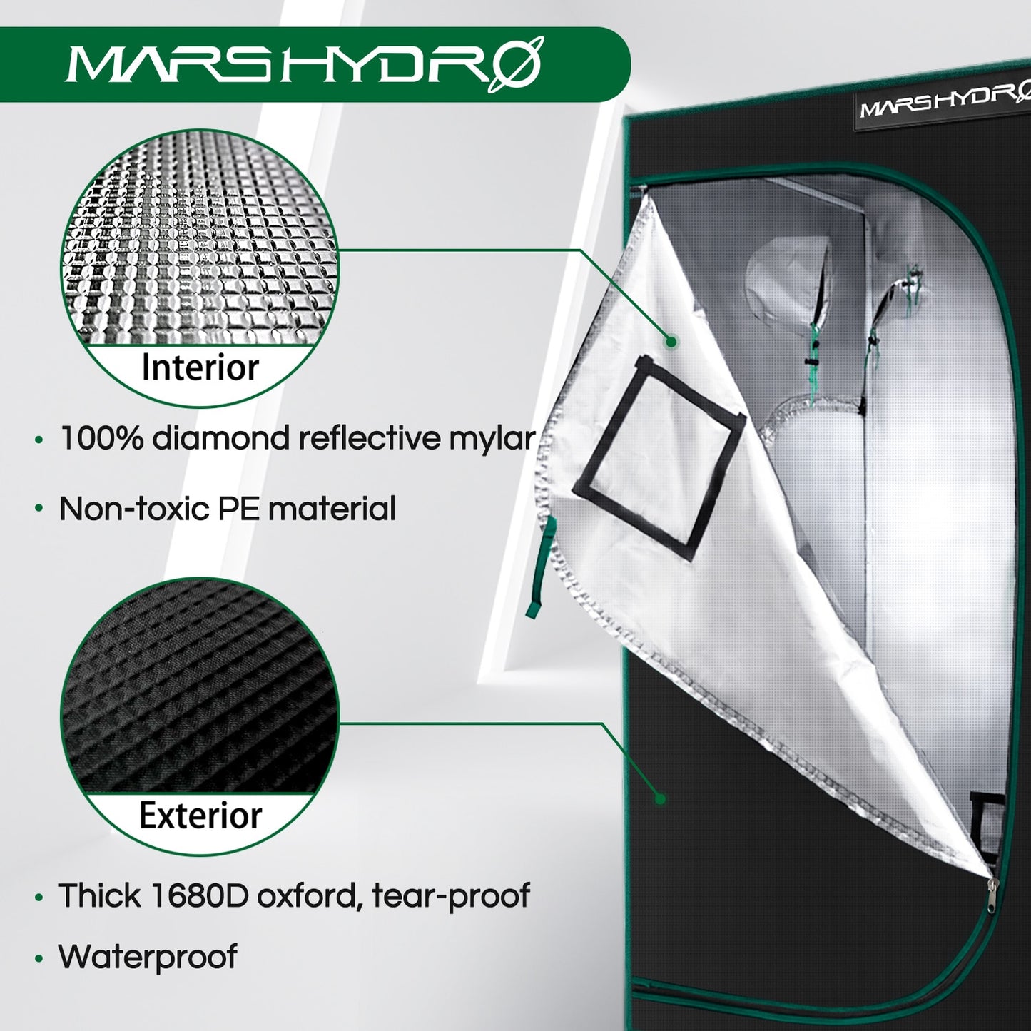 MarsHydro 240x120x200cm ( 96&#39;&#39;x48&#39;&#39;x80&#39;&#39;) Indoor Grow Tent Hydroponic Growing green Room Box 100 Reflective Mylar silver dark