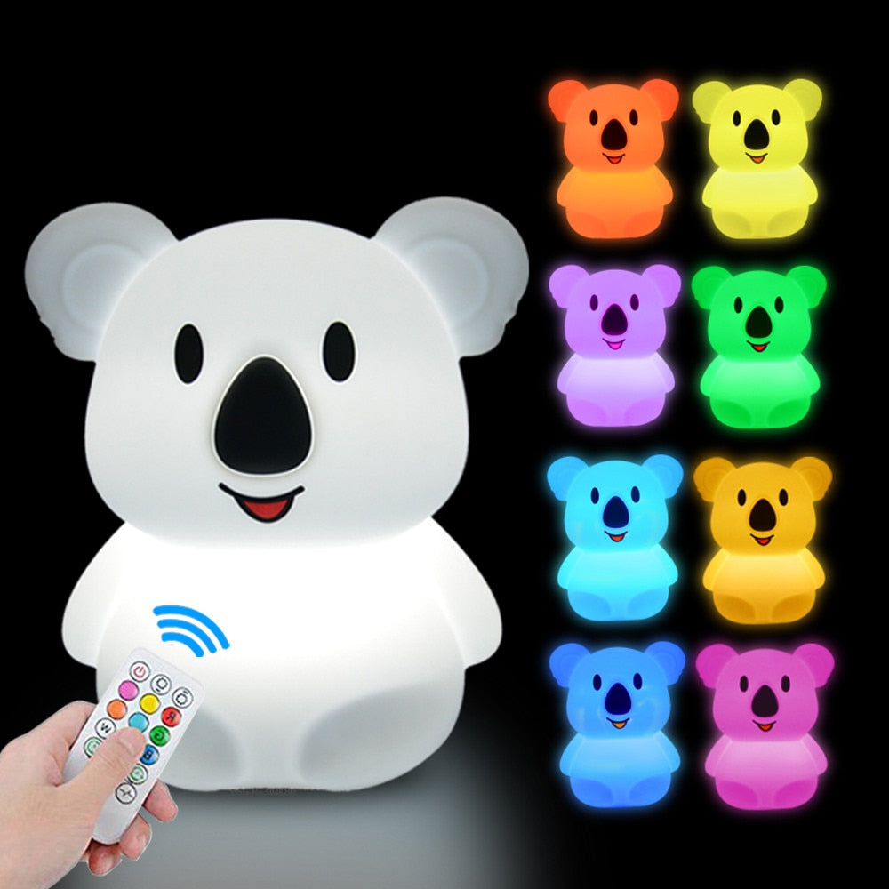 Owl LED Night Light Touch Sensor Remote Control 9 Colors Dimmable Timer Rechargeable Silicone Animal Lamp for Children Baby Gift