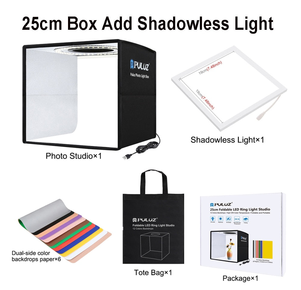 PULUZ Lightbox 80 60 40 30cm Photo Ring LED Light Studio Box 6 12 Color Backgrounds Tabletop Photography Soft Shooting Tent Box